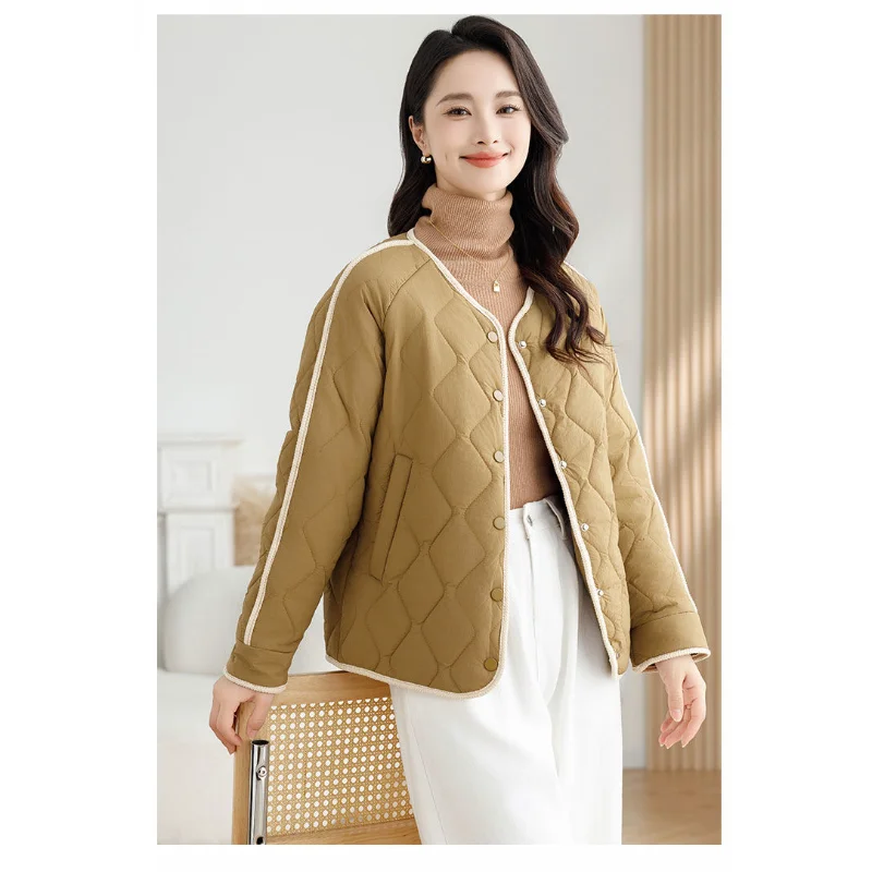 Chaqueta corta ligera con forro, chaqueta acolchada de algodón para otoño e invierno, chaqueta cálida con cuello redondo, 2025