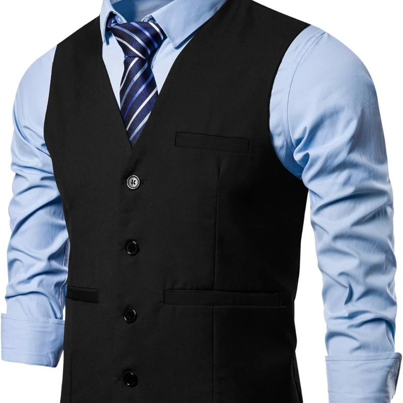 

Mens Formal Business Vests 5 Buttons Regular Fit Waistcoat For Suit Or Tuxedo