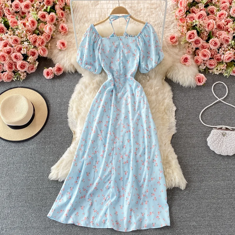 Summer Floral Women's Dress Broken Flower A-Line Long Dresses Ladies Sweet Korea Beach Girl's Sexy Female Vestidos платье женско