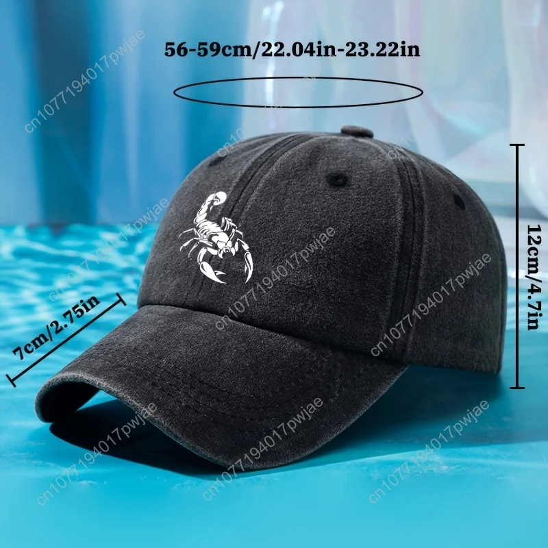 Vintage Washed Baseball Cap with Scorpion Print, Adjustable Hip-Hop Trucker Hat, Casual Style, Lightweight Polyester, Machine Wa