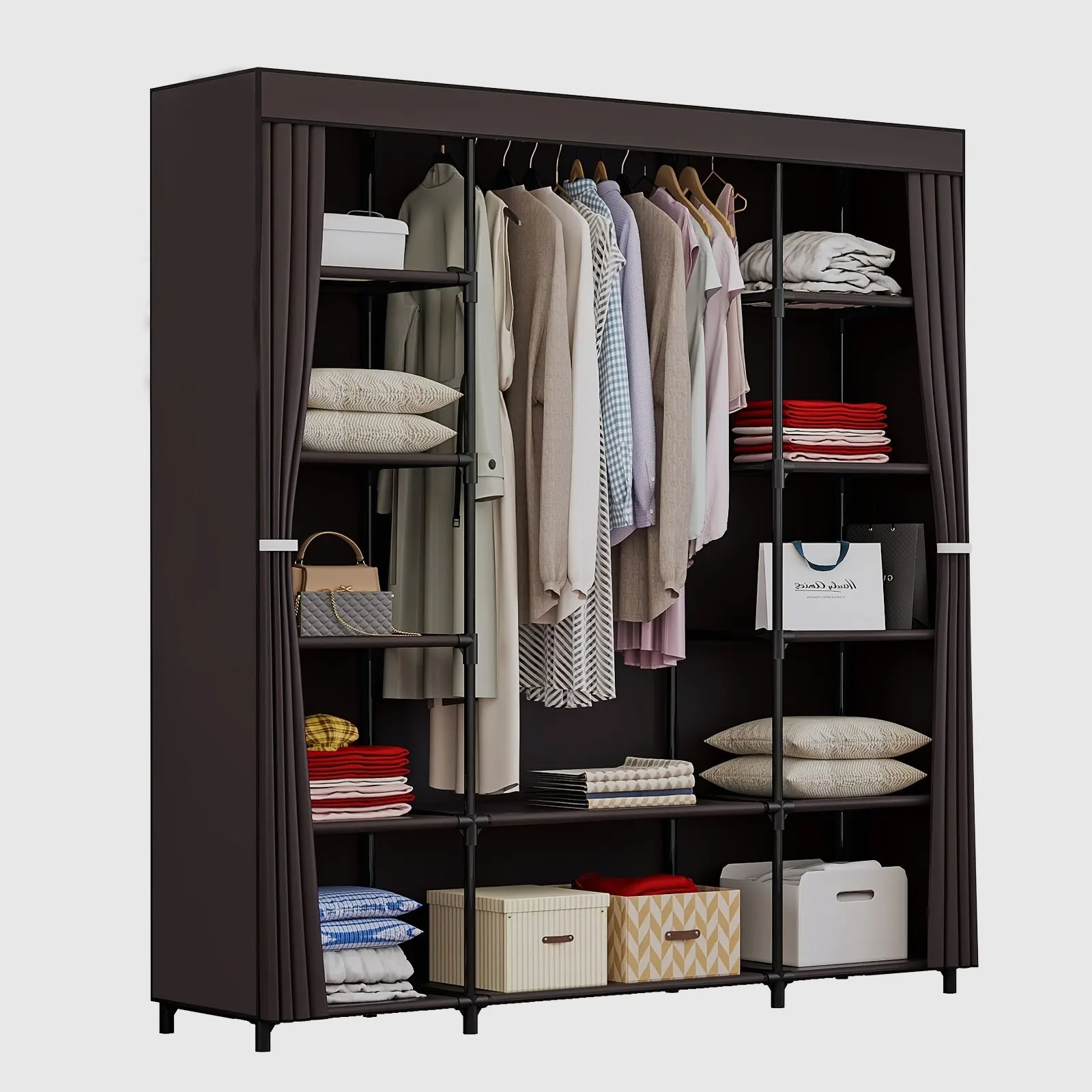 Portable Hanging Wardrobe Closet Organizer – Metal Frame with Non-Woven Fabric Panels, 51 Inch Tall, Foldable & Space-Saving Sto