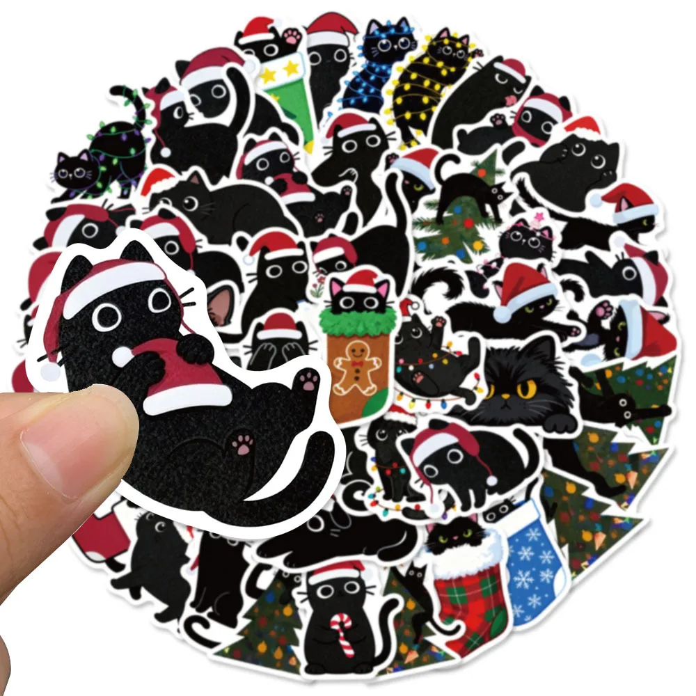50 قطعة ملصقات القطة السوداء اللطيفة kawaii عيد الميلاد القط الشارات للهاتف المحمول حقيبة دفتر سكيت ملصقات مقاومة للماء #3