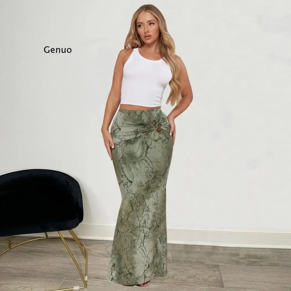 Women's Fall New Arrival Printed Low Waist Western Style Sexy Slim Fit Bodycon Mermaid Long Skirt