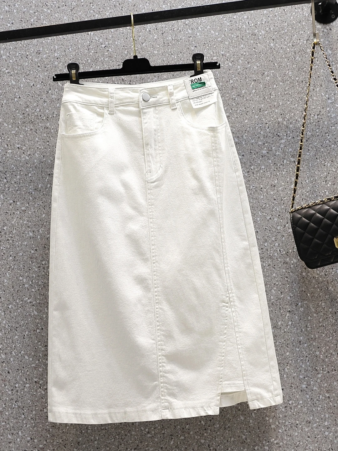 High Waist Casual Elastic plus Size A-Line Midi Skirt with Slit for Women Stylish Slimming Versatile Mid-Length Skirt 2