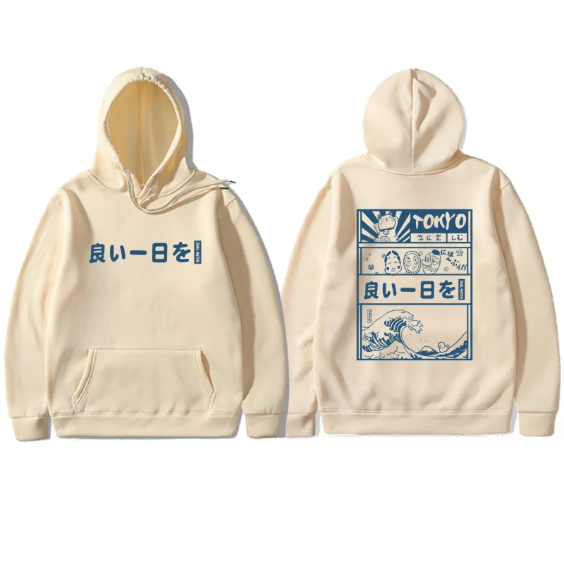 Japan Harajuku Hoodie Sweatshirt Puffer F Japanese Kanji Cartoon Great Wave Tokyo T Shirt 2022 Men Hip Hop Hoodie Pullover