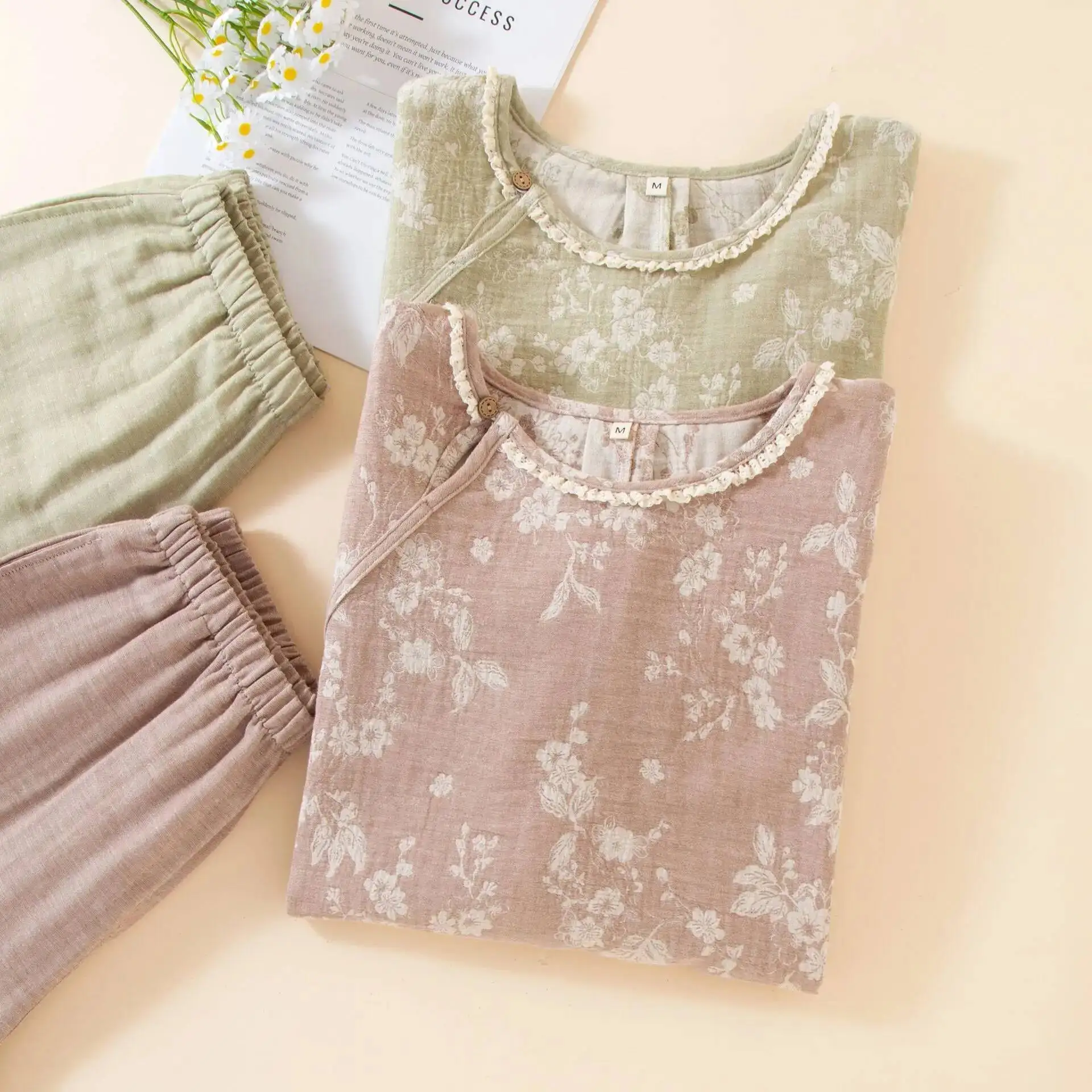 

Cotton Linen Women's Homewear Clothes National Style Retro Pamas For Spring And Autumn Thin Women Sleepwear Set