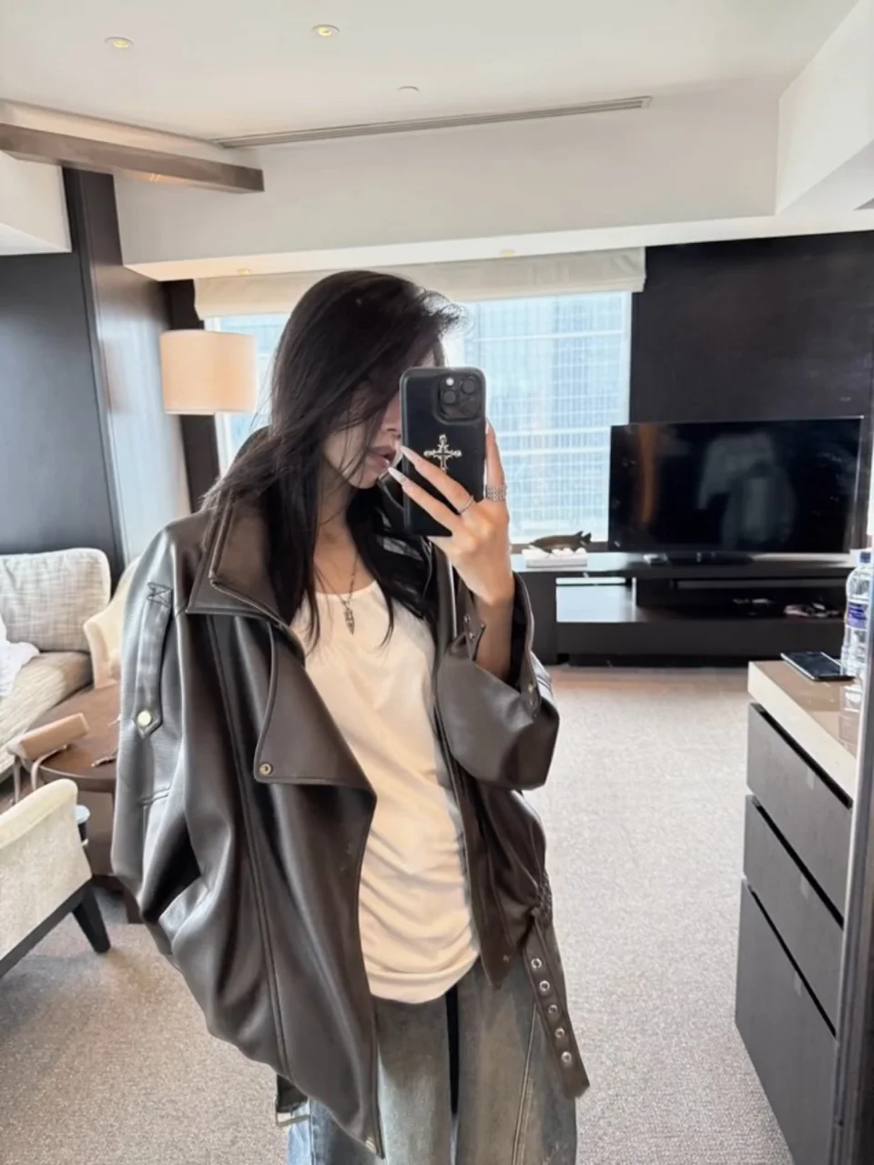 레트로 아메리칸 걸 스타일 블랙 PU 가죽 재킷 여성용 가을 트렌디 디자인 감각적인 쿨 버튼업 코트