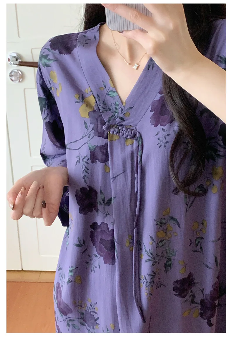 Long Dress Women Loose Nightgown Summer Spring Loungewear Print Nightdress Female Sleepwear Casual Homewear