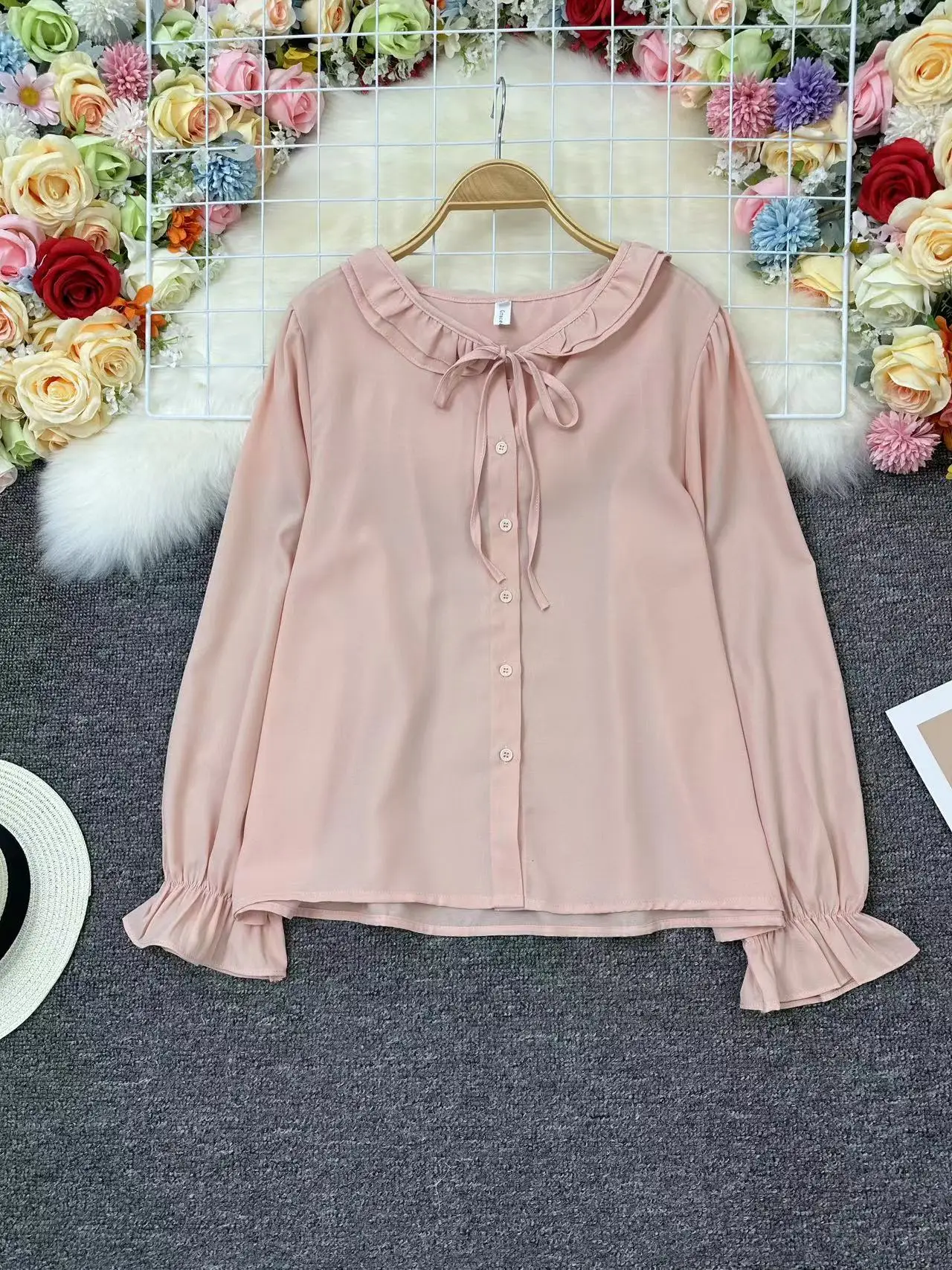 

Рубашка женская с V-образным вырезом, дизайн «Ранняя осень», для узкого круга аудитории, весна 2023, с эффектом «деревянного ушка», индивидуальный стиль, длинный рукав, Chi...