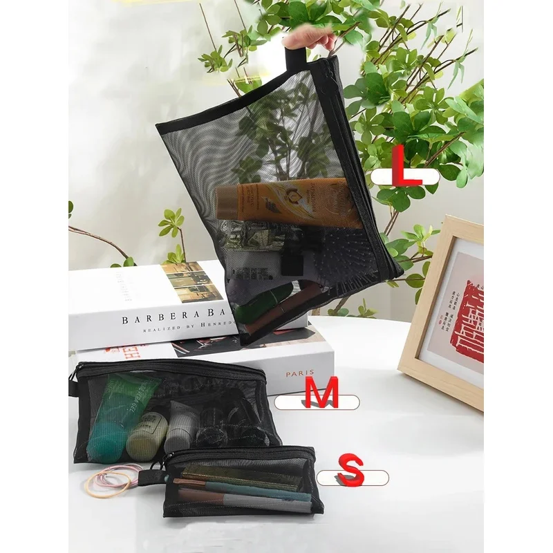 Mesh Clear Cosmetic Bags for Women, Black Makeup Bag, Portable Travel Toiletry Organizer Case, Lipstick Storage Pouch, Gift