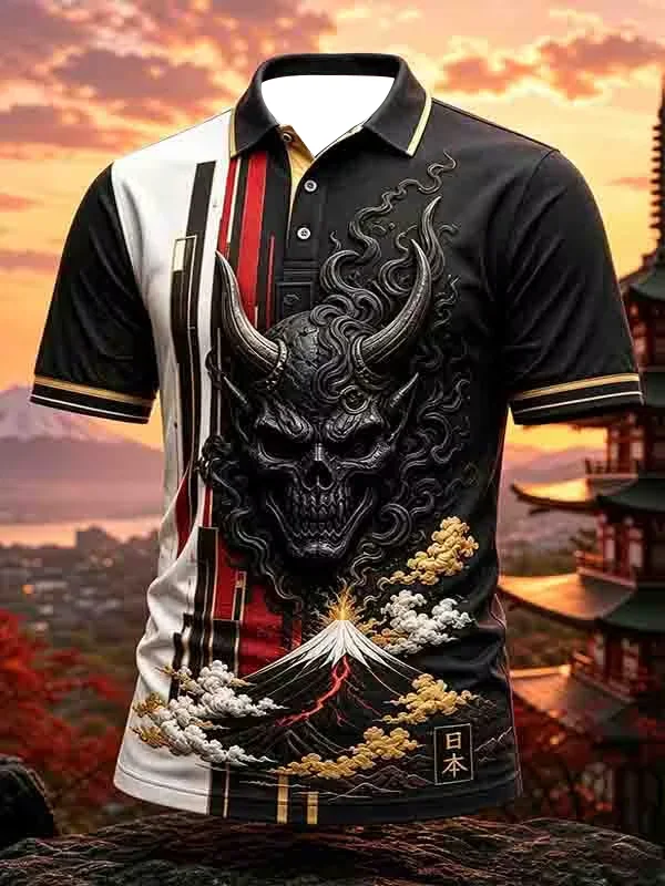2027 Summer Men's New Style Polo Shirt - Japanese Samurai Series 3D Printed Sports Breathable Quick-Drying Top Family Version