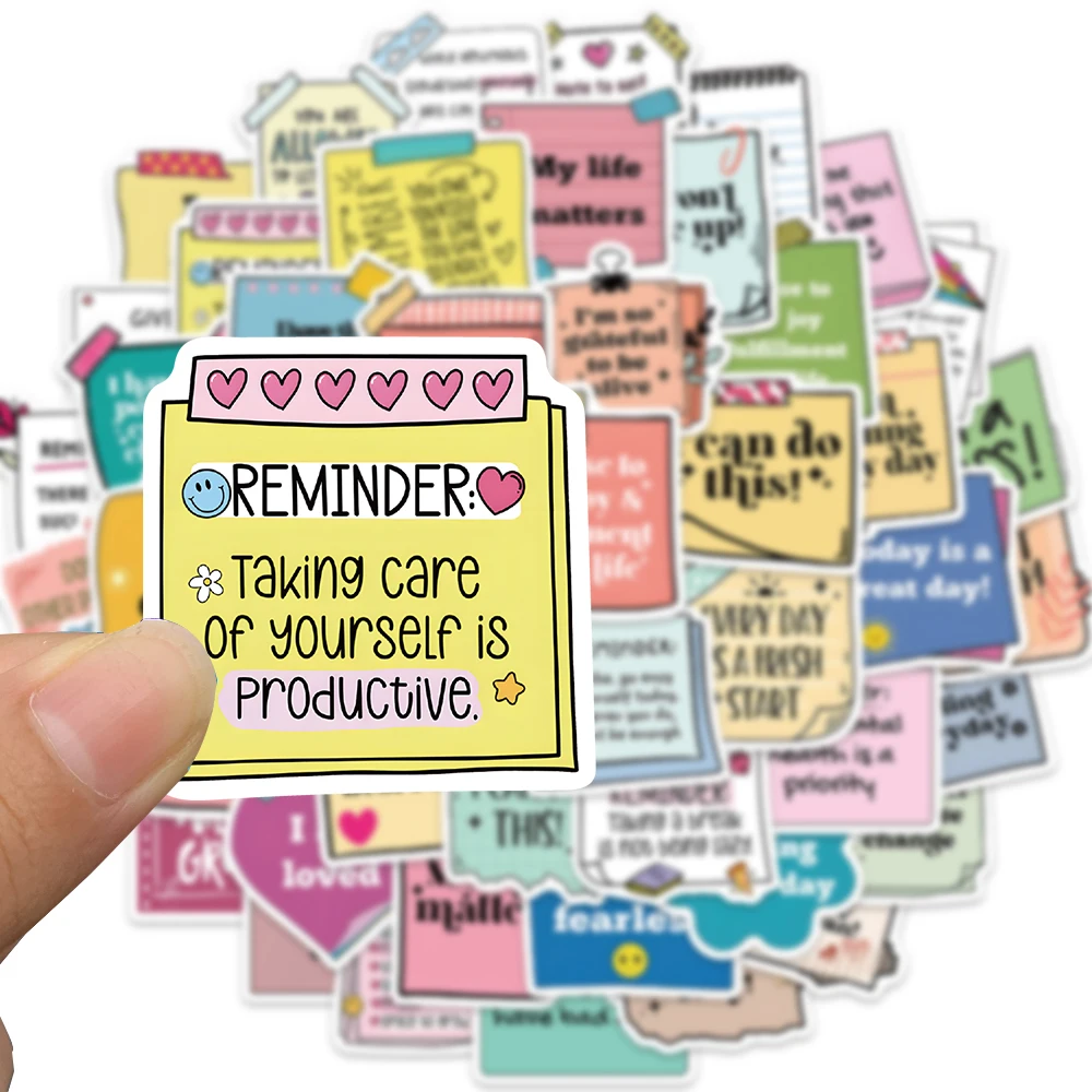 50PCS Self affirmation and motivational labels stickers Cartoon graffiti Guitar Fridge DIY Handwritter account text stickers