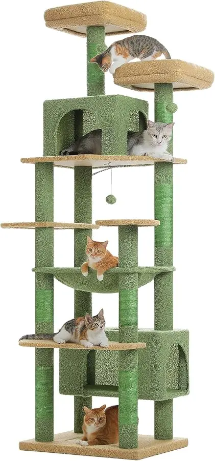 

PAWZ Road Heavy Duty Cat Tree for Large Cats, 81 Inches Cactus Tall Cat Tower with 2 Perches, 2 Condos and Spacious Hammock, XL