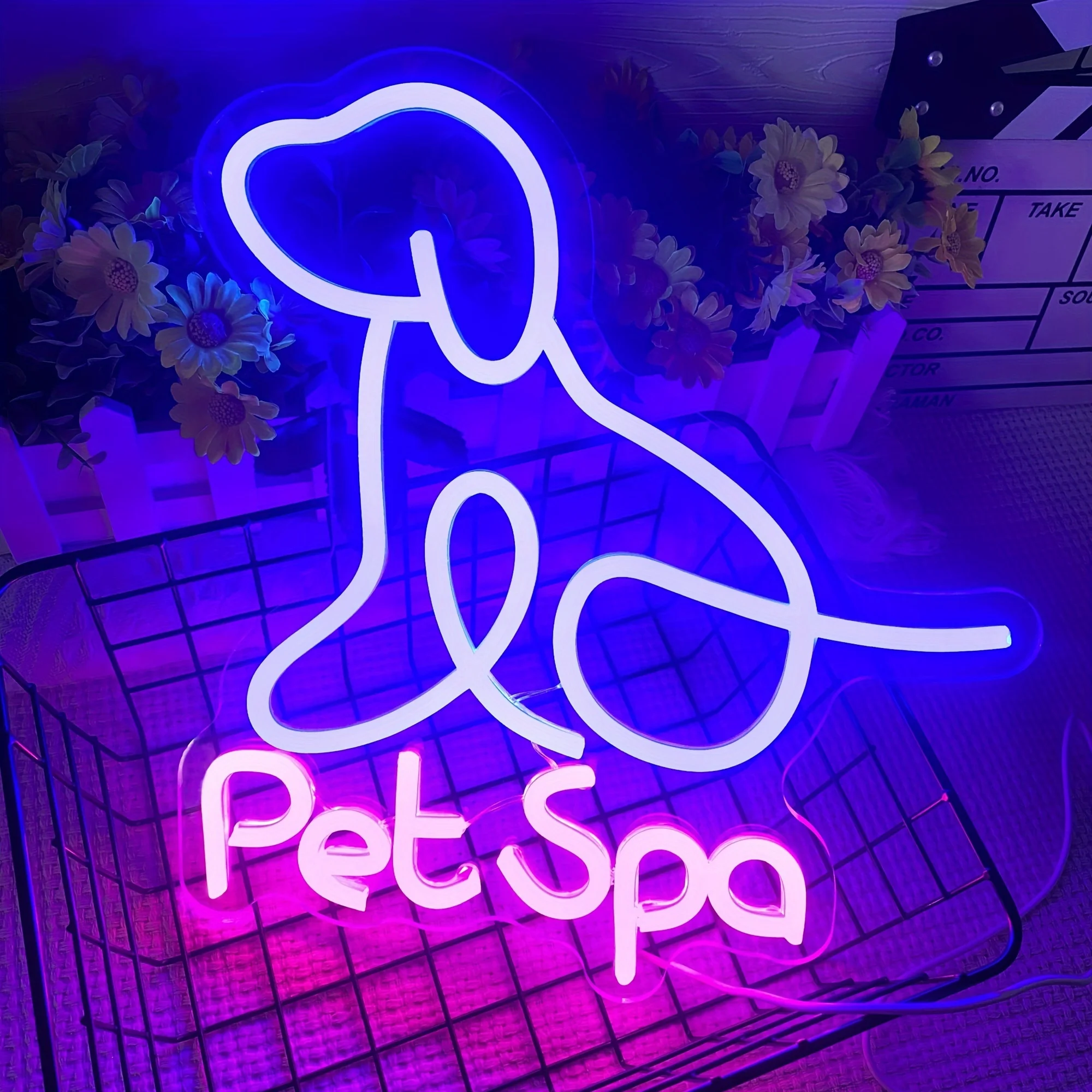 Pet Spa Center Neon Sign Wall Decor Store Exclusive Fashionable Dog Shaped LED Neon Light USB Dimmable Gifts for Birthdays Open