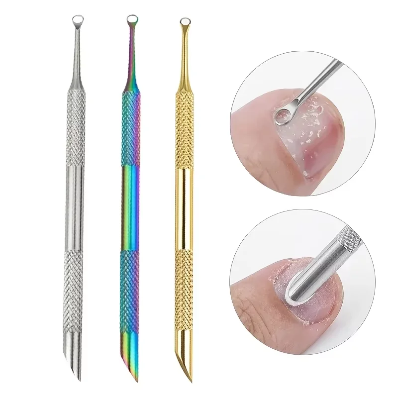 Stainless Steel Double-Headed Cuticle Remover Nail Pusher Exfoliation Prep Tool Clean Dead Skin Circle Bevel Shovel Manicure Pen