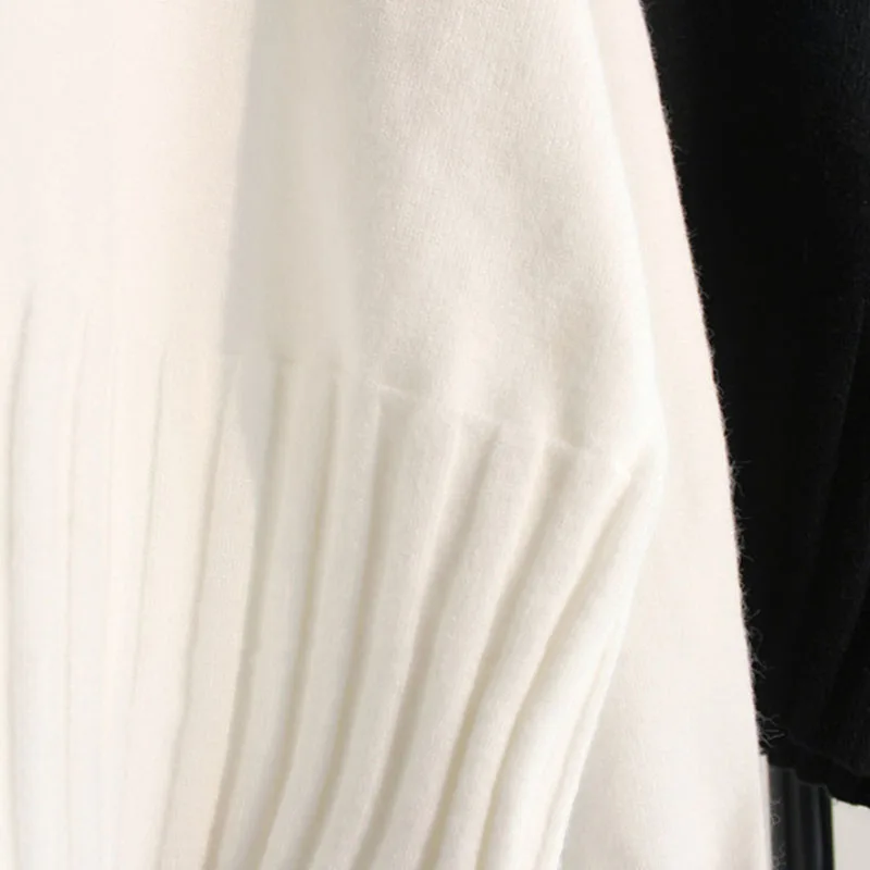 Modieuze en eenvoudige witte damestrui met col, gebreide trui met lange mouwen en warm temperament in de herfst en winter