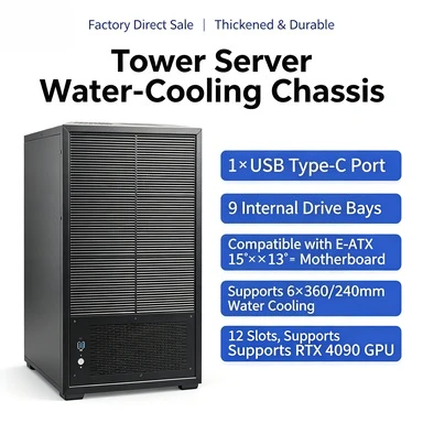 Thickened Tower Industrial PC Case, Dual Motherboard Position, 6‑Pcs 360 Water Cooling Mount, Multi HDD Slots Graphics Card