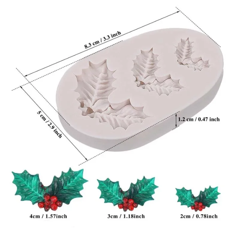 Christmas Holly Leaf Shape Silicone Mold Fondant Cake Cookie Decor Tools Chocolate Cupcake Cookies Baking Safety Silicone Mold