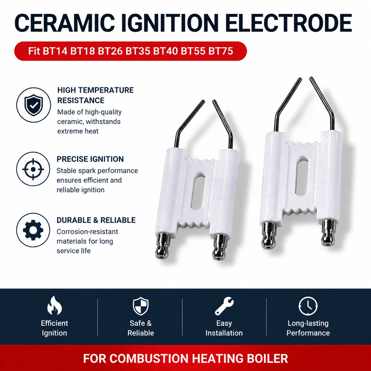 High‑Temperature Ceramic Ignition Electrode Fit BT14 BT18 BT26 BT35 BT40 BT55 BT75 Combustion Heating Boiler