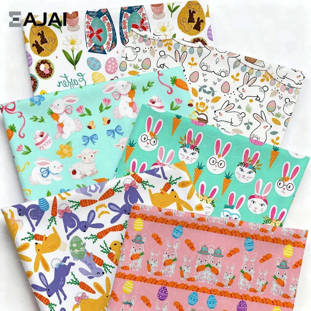

Eajai Easter Bunny Rabbit Carrot Egg Pattern Cotton Fabric DIY Sewing Patchwork Quilting Handmade Tissu Tecido