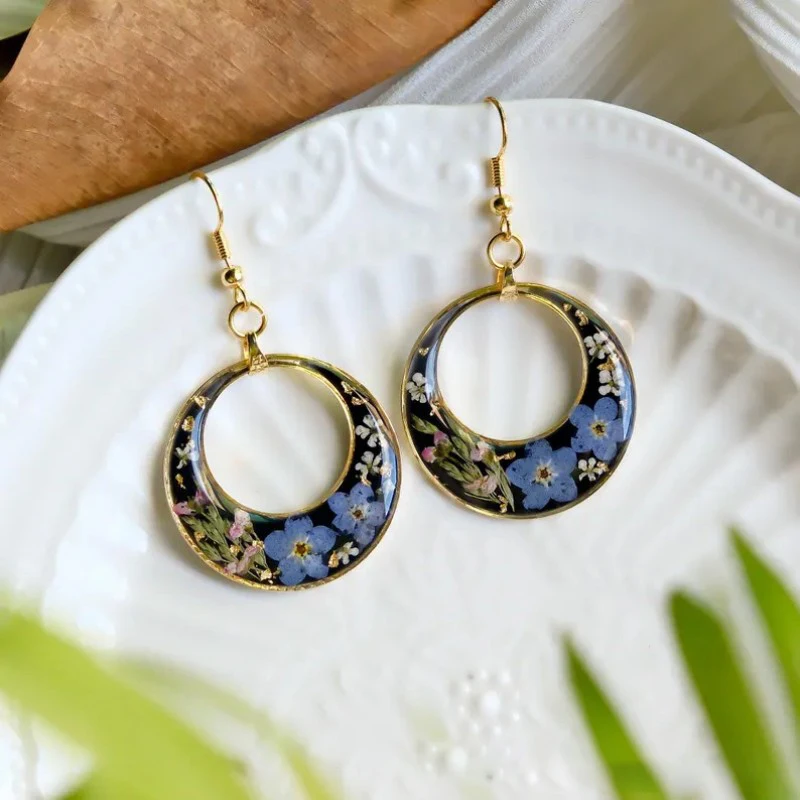Pressed Flower Geometric Earrings Epoxy Resin Jewelry For Women 8