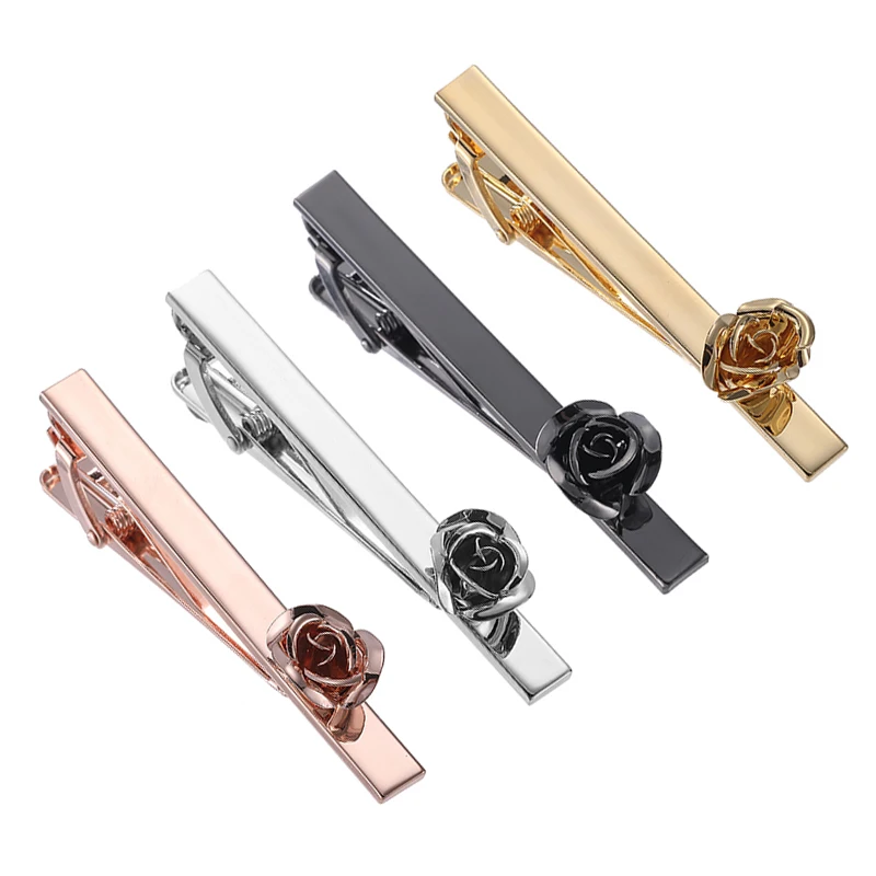 New copper material four-color metal rose tie clip fashion men's wedding dress accessories tie pin jewelry wholesale