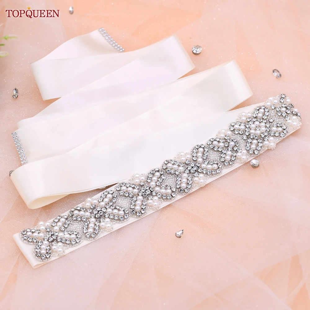 TOPQUEEN – ceinture de mariée S36 en perles de strass faites à la main, large, en diamant, accessoires de mariage pour femmes, robes de demoiselle d'honneur, ceinture de bal