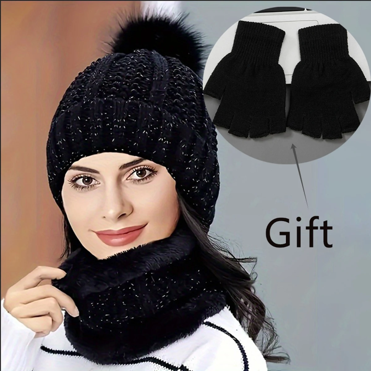 Mode femmes tricoté chapeau écharpe casquettes gants cou plus chaud hiver chapeaux pour femmes fille bonnets chaud polaire casquette ensemble chapeaux pour femmes