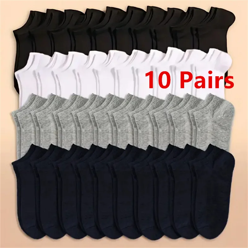 

10 пар черных носков-лодочек для женщин и мужчин, повседневные дышащие носки, невидимые силиконовые нескользящие носки до щиколотки с низким вырезом