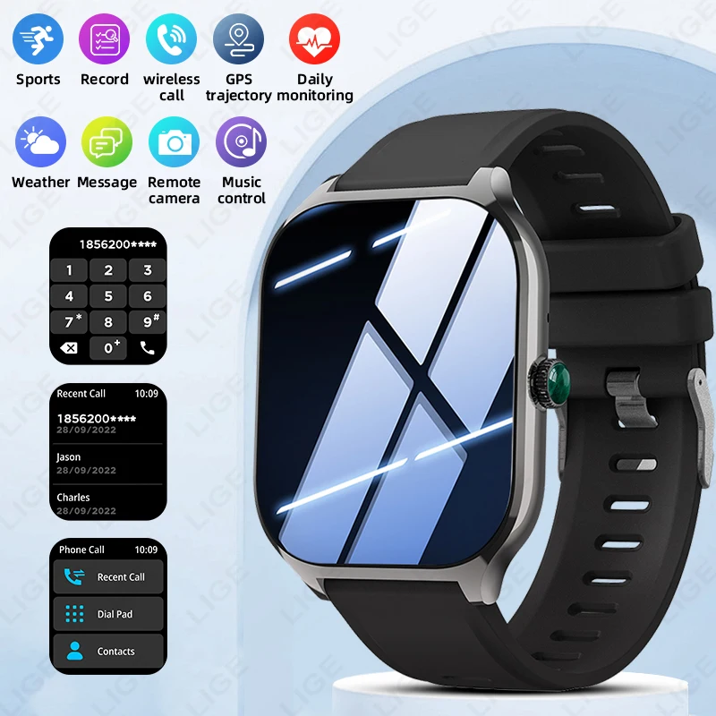 

LIGE Smart Watch 100+ Sports Modes 2.01 Inch HD Screen Wireless Call IP67 Waterproof Music Control Men Smart watchs Android lOS