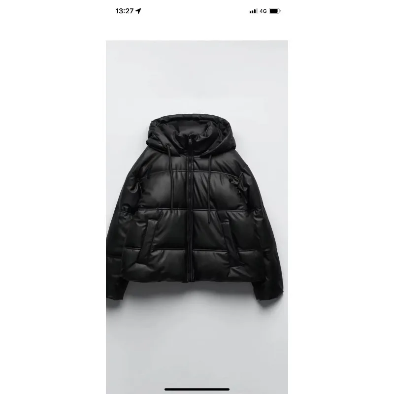 Puレザーパーカー女性ファッションフード付きフェイクレザーコート女性エレガントなジッパー綿ジャケット女性レディース