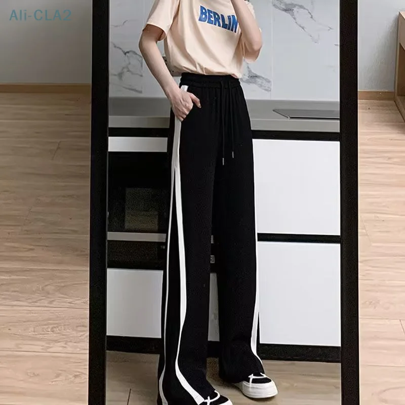 

Casual Women Pants High Waist Sweatpants Wide Leg Pants Patchwork Drawstring