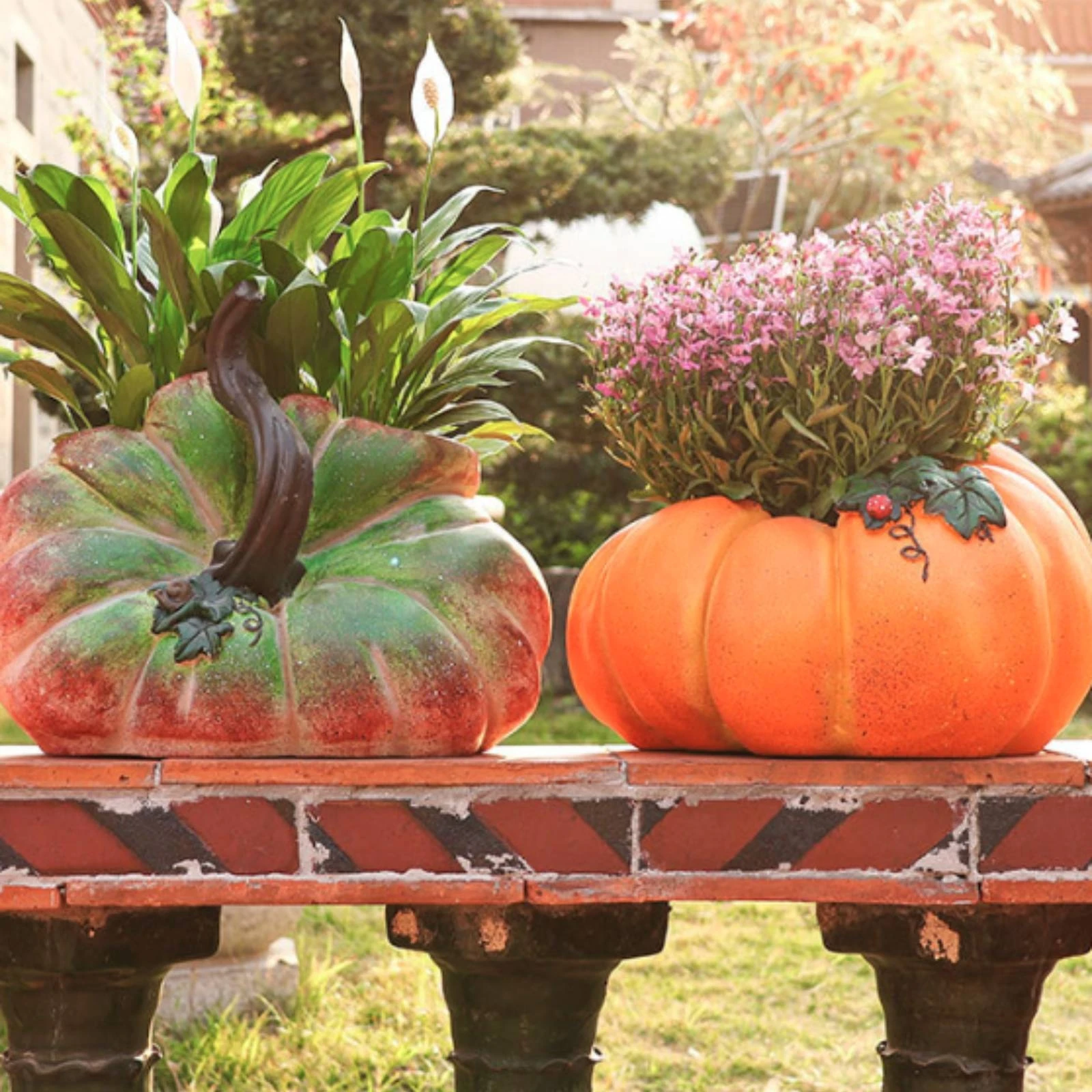 Pumpkin Planter Festive Pumpkin Plant Pot Planter with Ribbed Body Stylish Unique for Gardeners, Garden, Courtyard