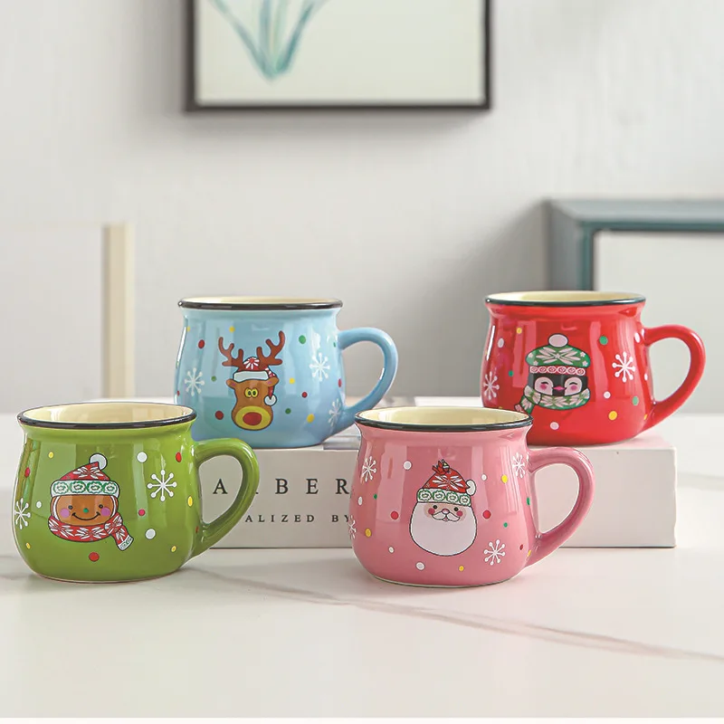 

New Ceramic Christmas Mousse Cup Cartoon Santa Claus Bakery Dessert Cup Coffee Breakfast Children Water Cup Gift