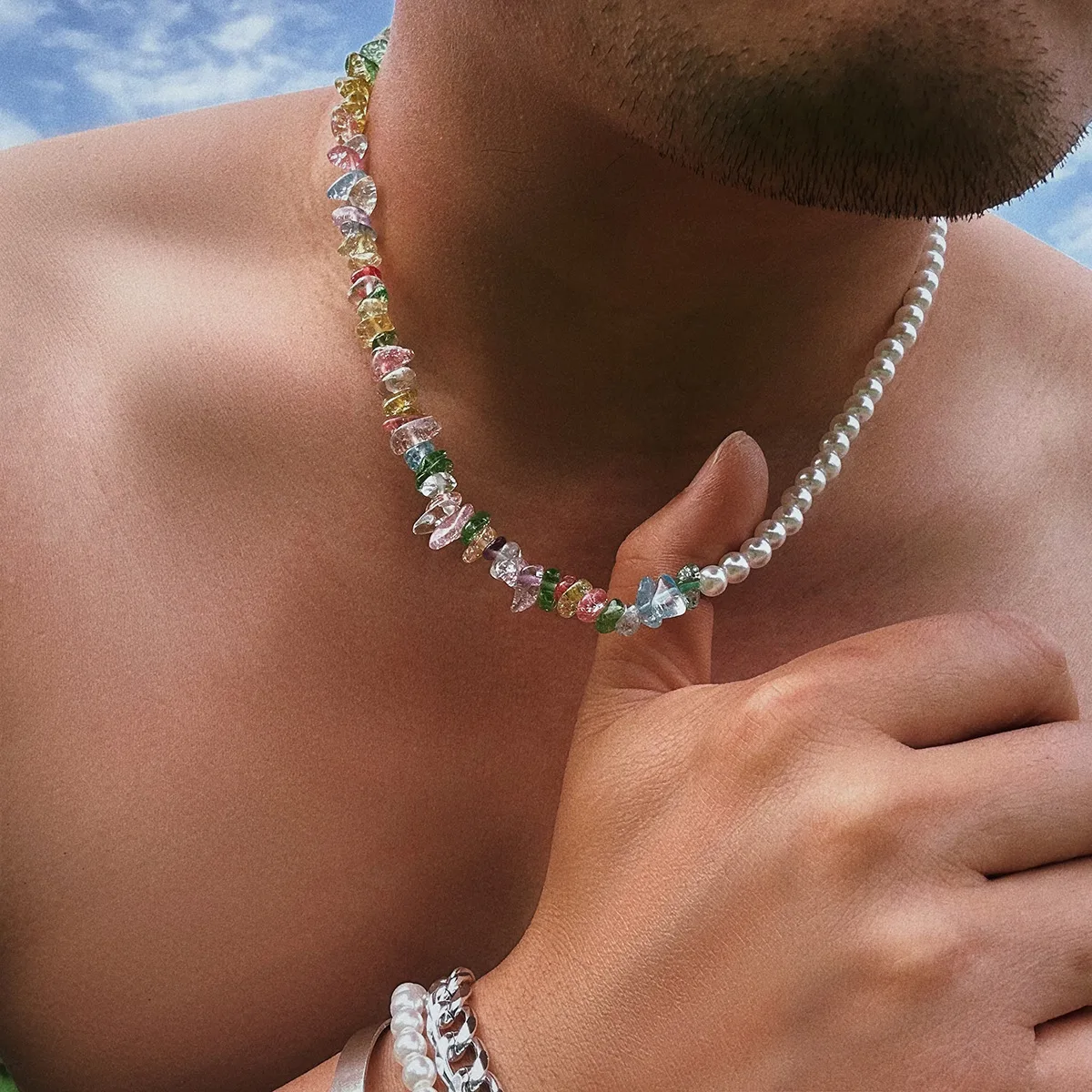 Hip-Hop Unregelmäßige Acryl-Kristall-Perlen-Halskette, Einfacher Herren-Choker, Modeschmuck-Accessoires, Dropshipping-Geschenke – Detail 1