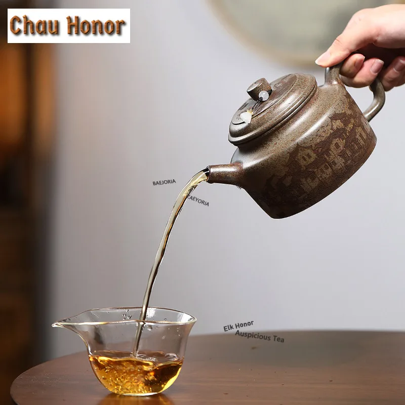 500ml Yixing Purple Clay Large Capacity Teapots Handmade Dezhong Pot Raw Ore Mud Tea Soaking Kettle With Filter Zisha Tea Set