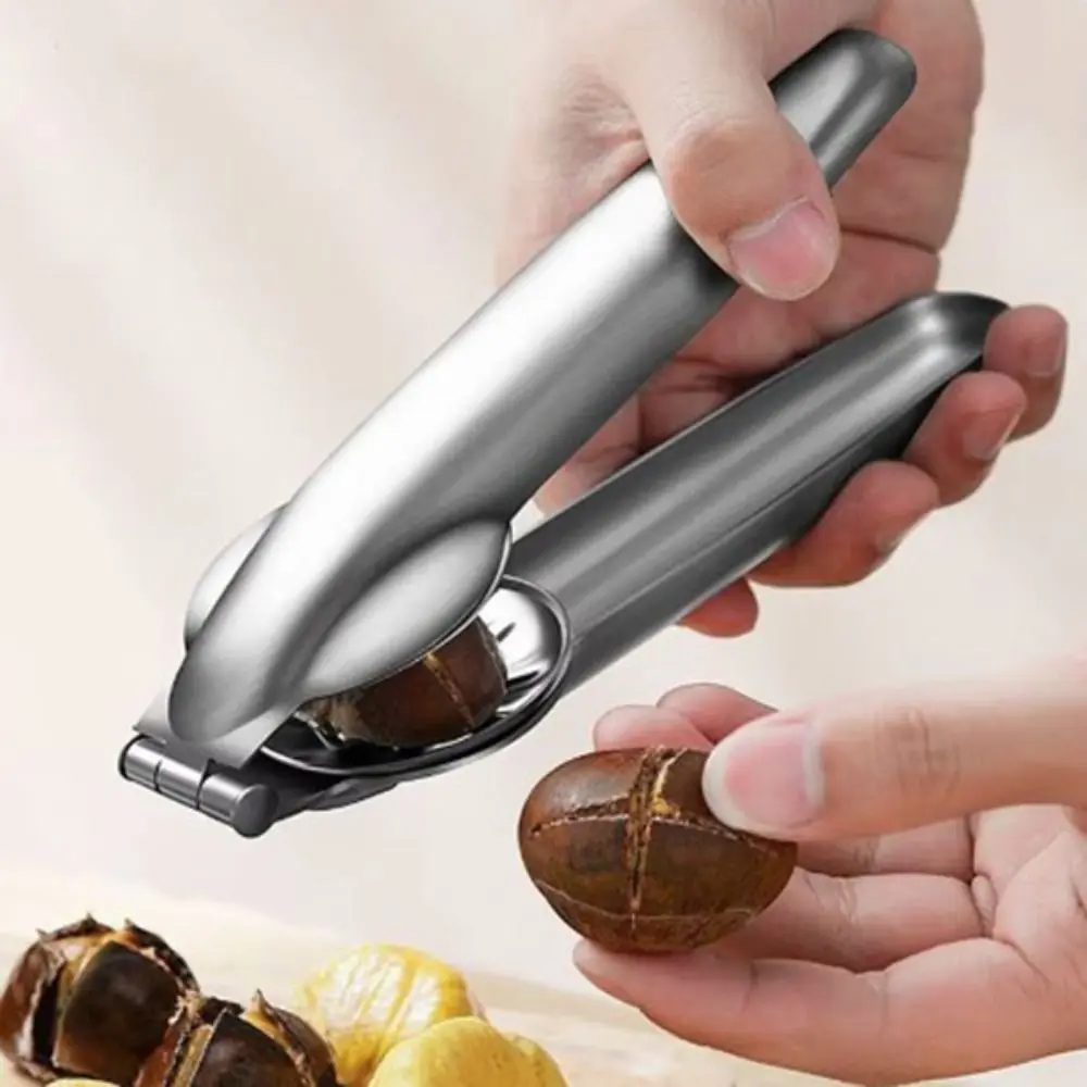 2 in 1 Stainless Steel Chestnut Sheller Cross Sawtooth Efficient Chestnut Clip Anti-slip Grooves Labor-saving Nutcracker