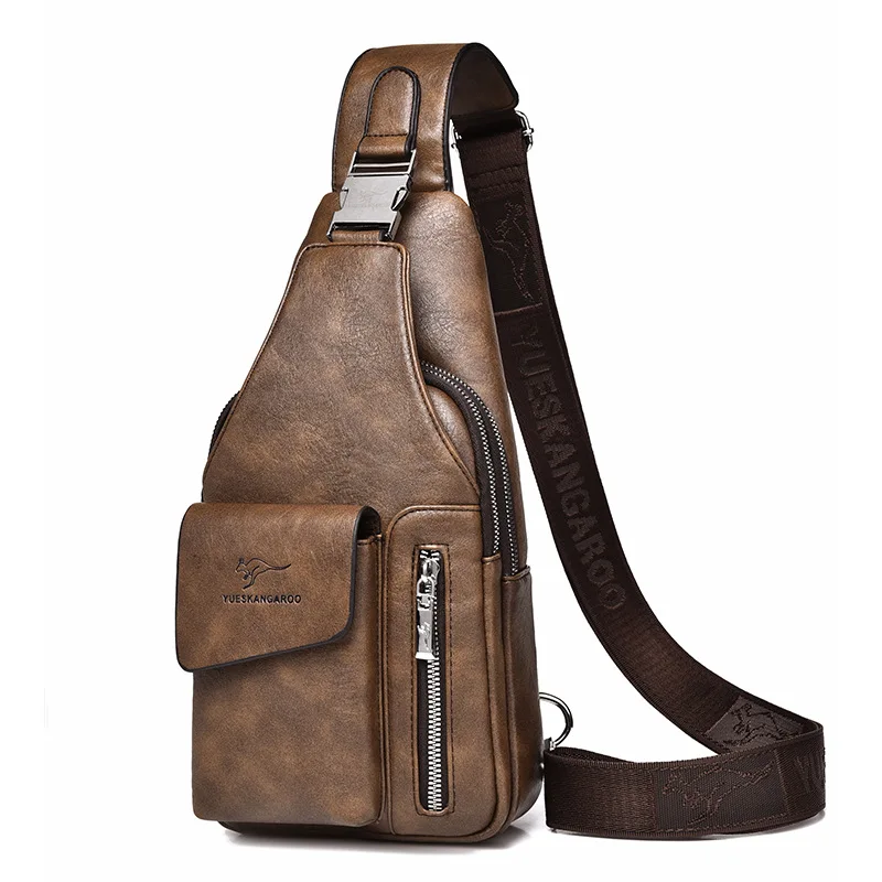 Vintage Soft Leather Men's Chest Bag Multifunction Shoulder Crossbody Bag Sports Satchel Bag Zipper Pack Man Sling Bag