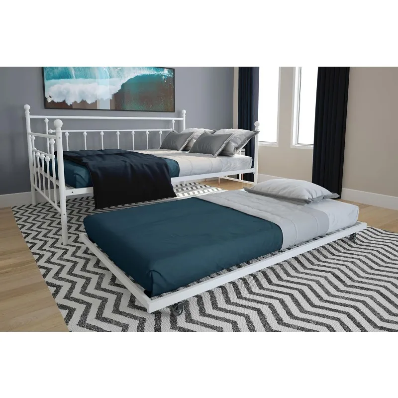 Manila Metal Full Size Daybed and Twin Size Trundle (White) US(Origin)