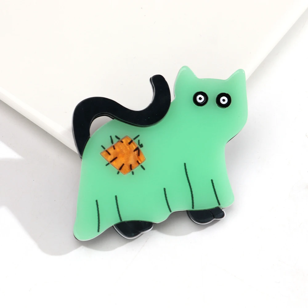 Halloween Niedliche Acryl-Geisterkatzen-Brosche für Damen und Herren Cartoon-Tier-Anstecknadeln Schmuck-Accessoire – Detail 7
