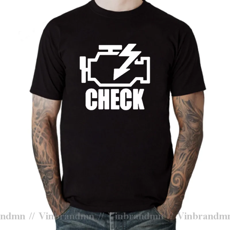 Mechanic Auto Repair Check Engine Light T-Shirt Funny Birthday Gift For Men Daddy Father Husband Short Sleeve Cotton T Shirt Tee