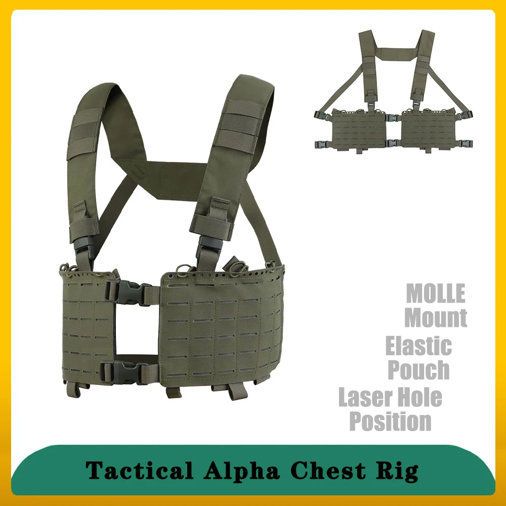 Tactical Vest MOLLE Equipment H Seat Belts Split-Type Alpha Chest Rig/Elastic Pouch Airsoft Hunting Storage Item Bag PTT Mounted