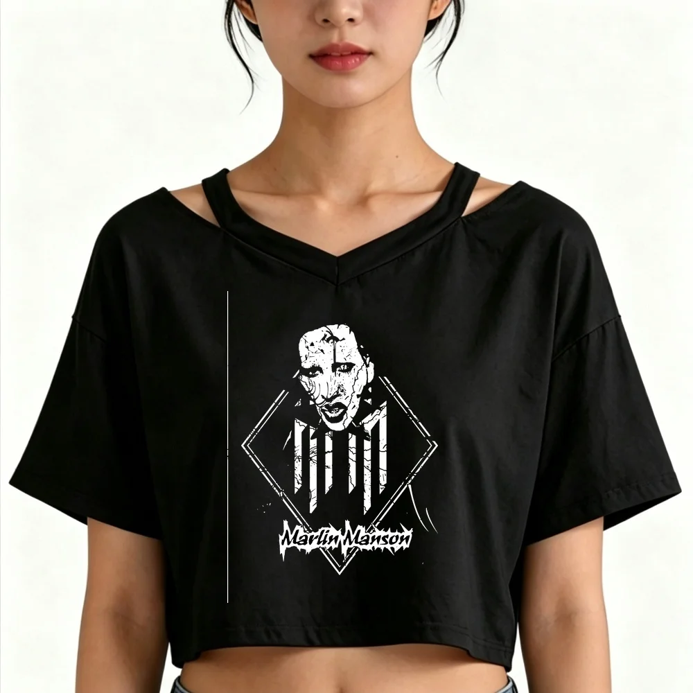 Marilyn Manson cropped top women graphic anime japan funny gothic tshirt vintage emo summer