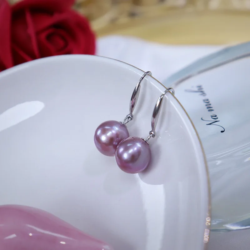 

Freshwater Pearl Earrings for Women Purple Fashion Versatile Accessories Hypoallergenic S925 Silver Pearl Ear Hooks Jewelry Whol