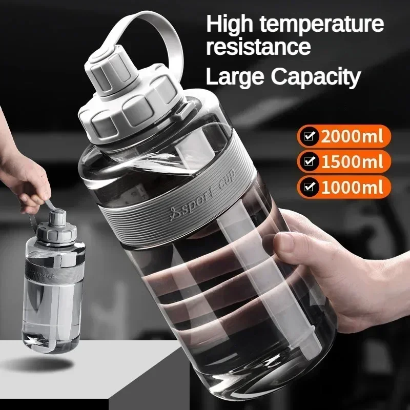 2 Liter Big Water Bottle with Straw 2L/1L/ Large Capacity School Gym Sports Drinking Bottles BPA Free Fitness