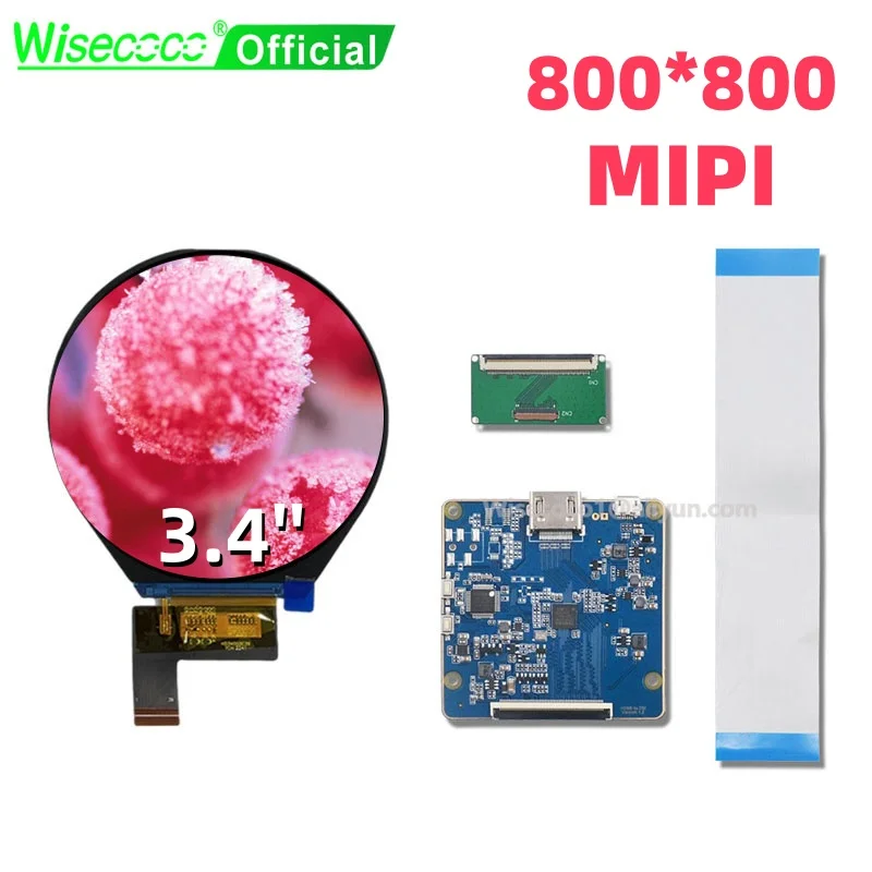 

Wisecoco Round Screen 3.4'' Circular LCD Display For Raspberry Pi 5/4b Digital Signage Instruments IPS Screen 800x800 MIPI