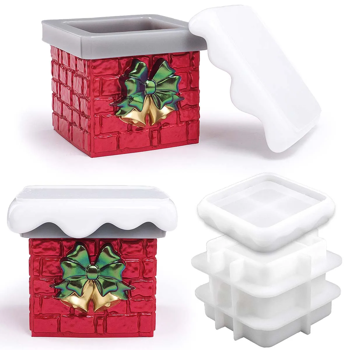 Weihnachten Schnee Capped Schornstein Lagerung Box Silikon Form DIY Weihnachten Geschenk Fall Gips Formen Beton Harz Kerze Glas Handwerk Machen