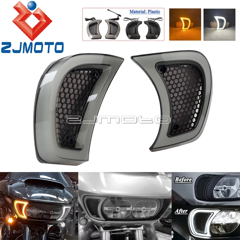 Motorcycle Headlight Vents Accent Lights Turn Signal LED Indicator Trim Lamp Running Light For Harley Touring Road Glide 2015-up