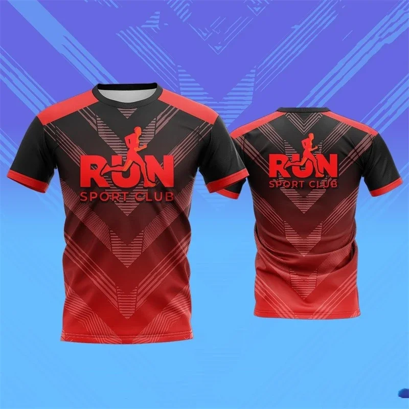 Fashion Men's RUN Runner Silhouette 3D Print T‑Shirt Geometric Triangle Pattern Quick‑Dry Short Sleeve Athletic Sport Tee Tops