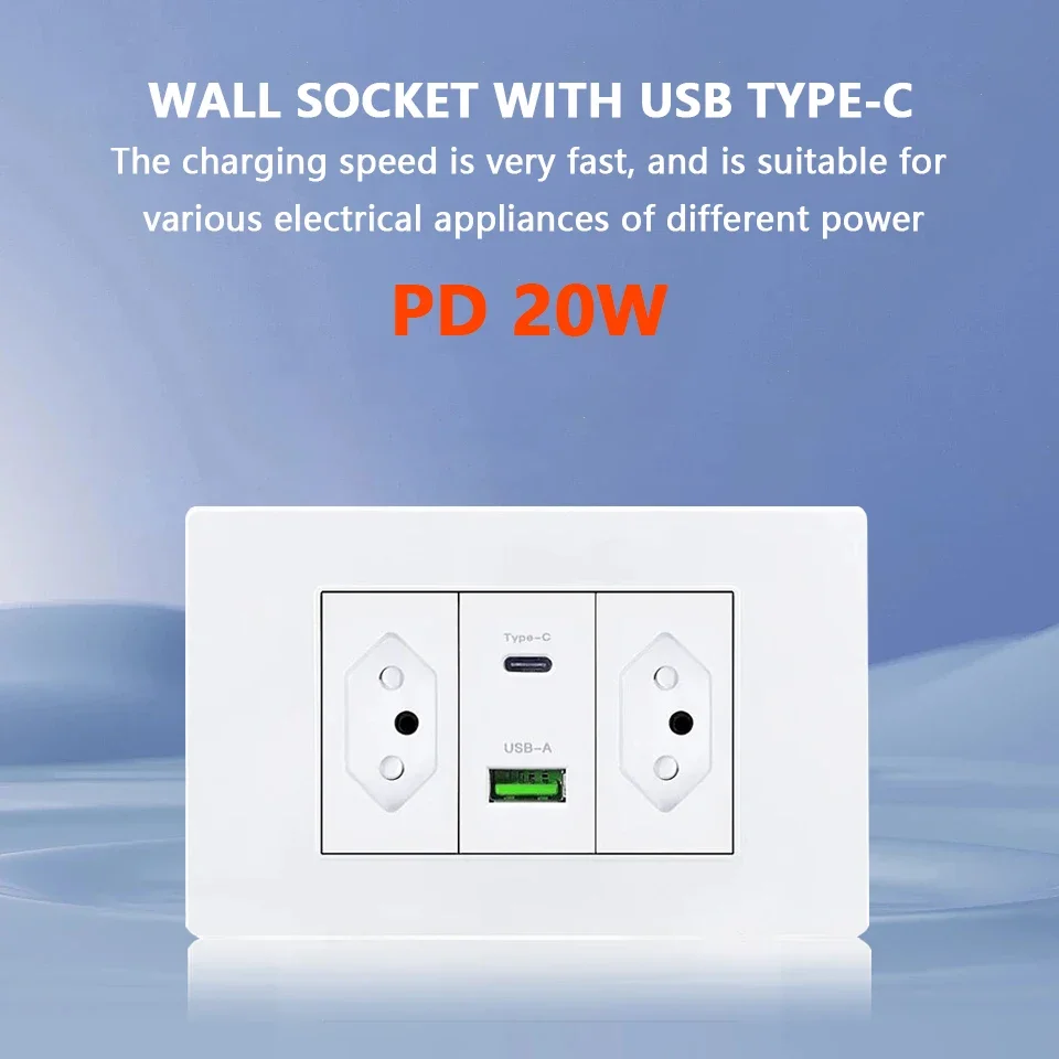 Brazilian Italian Chile  US EU Standard PC panel Free Combination Function USB Type C Key DIY Switch Socket 118mm*75mm White